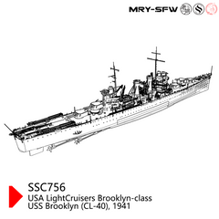 SSMODEL 756 Military Model Kit USA Light Cruisers Brooklyn-Class, USS Brooklyn (CL-40), 1941 Water Line