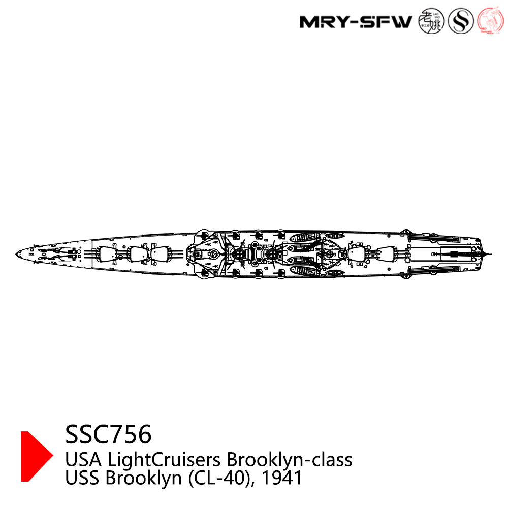 SSMODEL 756 Military Model Kit USA Light Cruisers Brooklyn-Class, USS Brooklyn (CL-40), 1941 Water Line