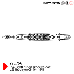 SSMODEL 756 Military Model Kit USA Light Cruisers Brooklyn-Class, USS Brooklyn (CL-40), 1941 Water Line