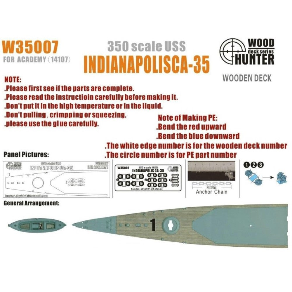 Hunter W35007 1/350 Wood Deck USS INDIANAPOLIS CA-35 FOR ACADEMY 14107 Main image