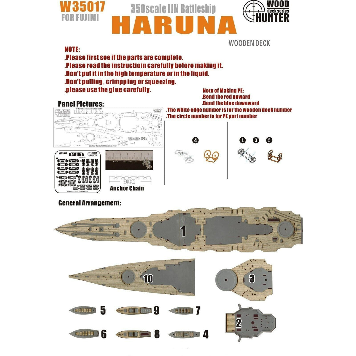 Hunter W35017 1/350 Wood Deck IJN BATTLESHIP HARUNA FOR FUJIMI 60001 Main image