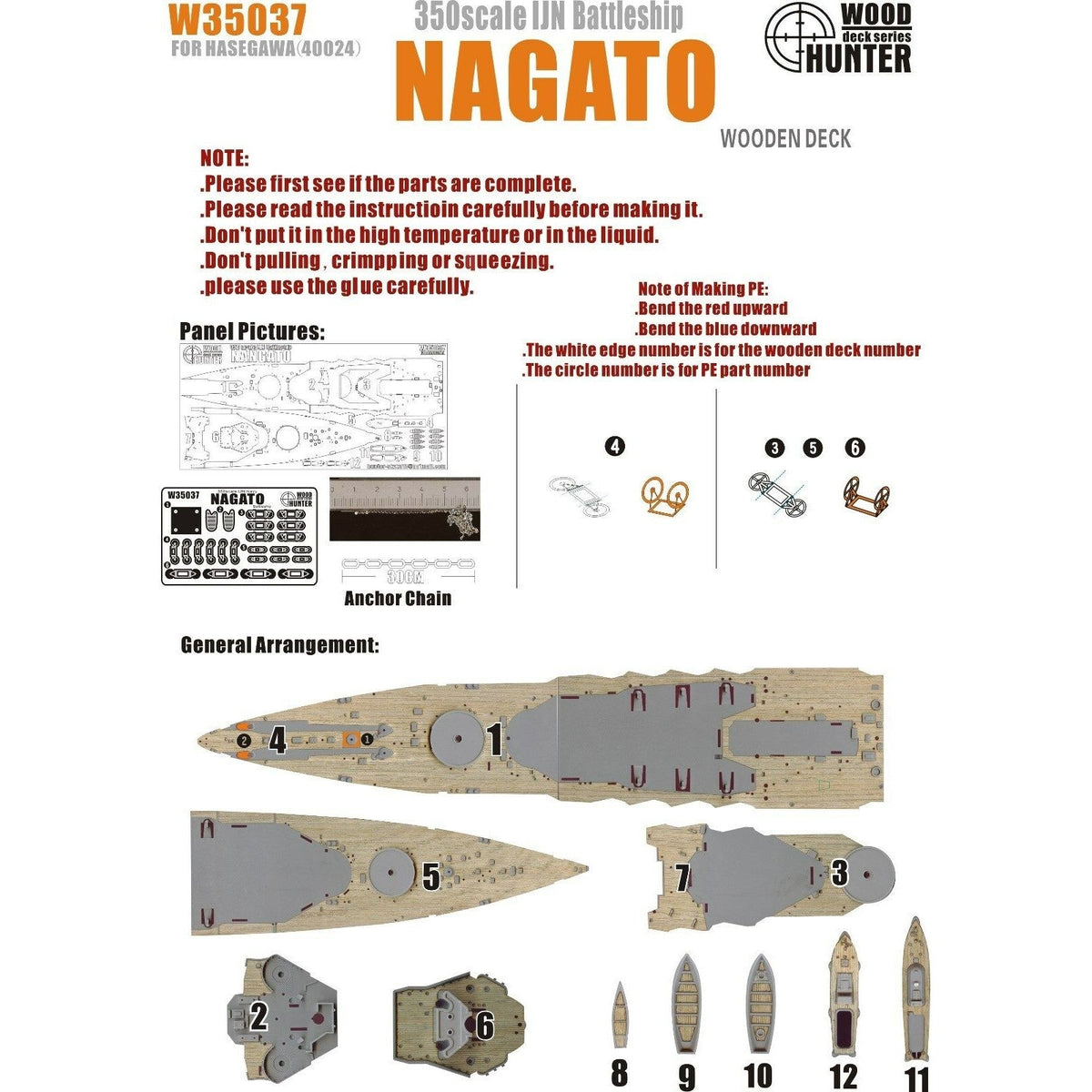 Hunter W35037 1/350 Wood Deck IJN BATTLESHIP NANGATO FOR HASEGAWA 40024 — scale model kit