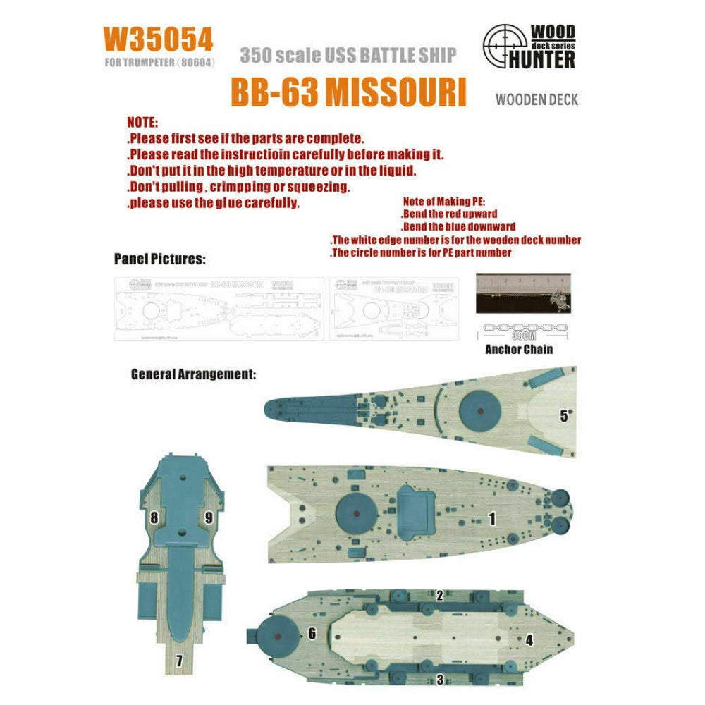 Hunter W35054 1/350 Wood Deck USS BATTLR SHIP BB-63 MISSOURI FOR TRUMPETER 80604 Main image