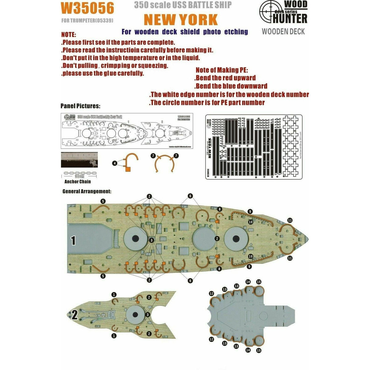 Hunter W35056 1/350 Wood Deck USS BATTLESHIP NEW YORK FOR TRUMPETER 05339 Main image