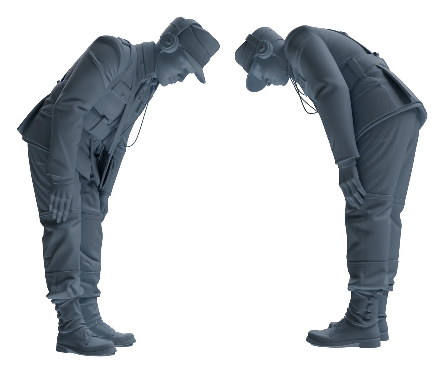 Detail view of MRY-SFW LYGR652 WWII Mine Soldier Six-Person Cursing Group Model