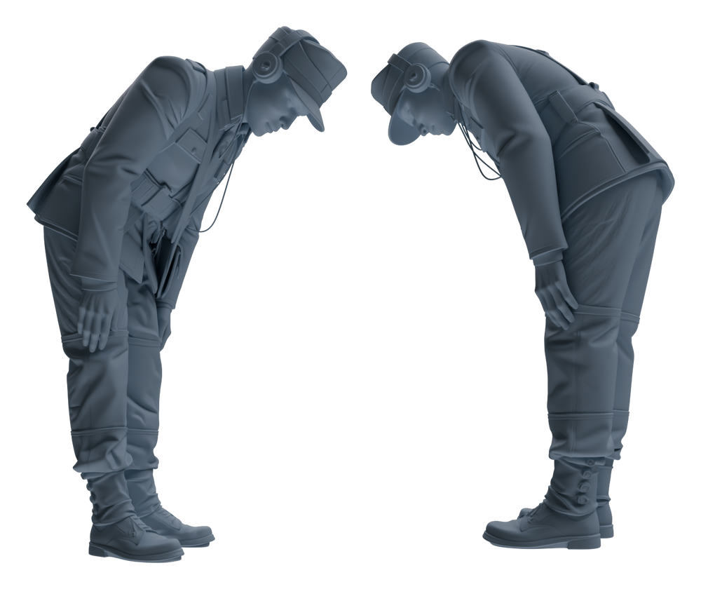 Detail view of MRY-SFW LYGR652 WWII Mine Soldier Six-Person Cursing Group Model