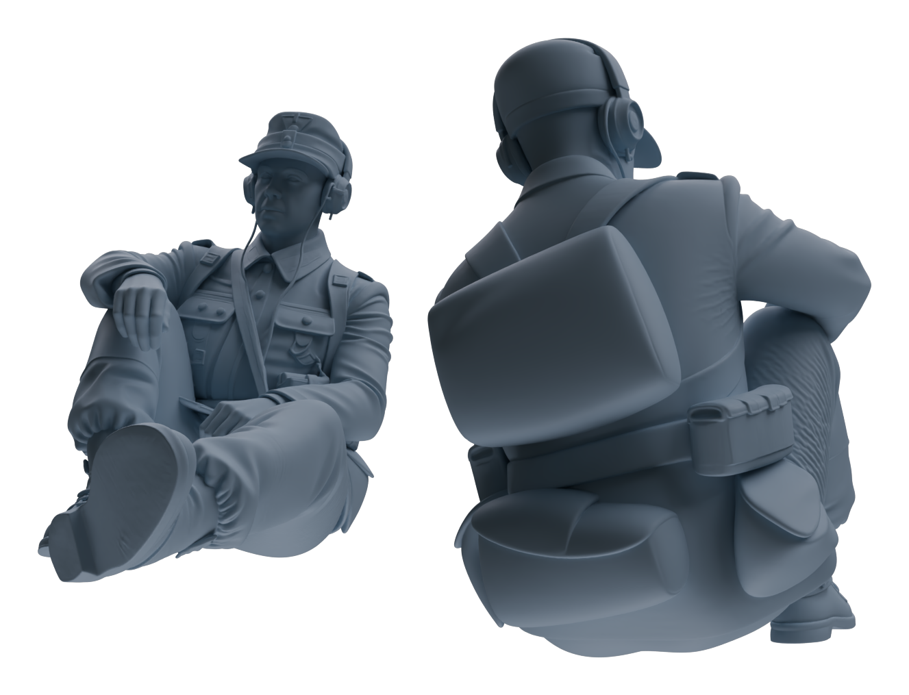 Detail view of MRY-SFW LYGR649 WWII Mine Soldier Six-Person Rest Group Model