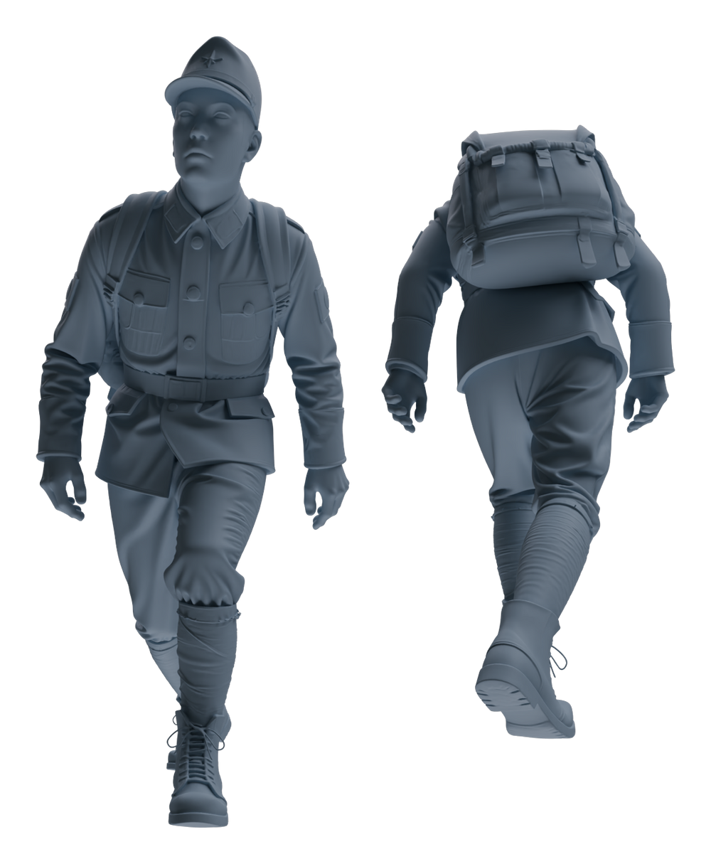 Detail view of MRY-SFW LYGR639 WWII Japanese Army Five-Person Carrying Group Model
