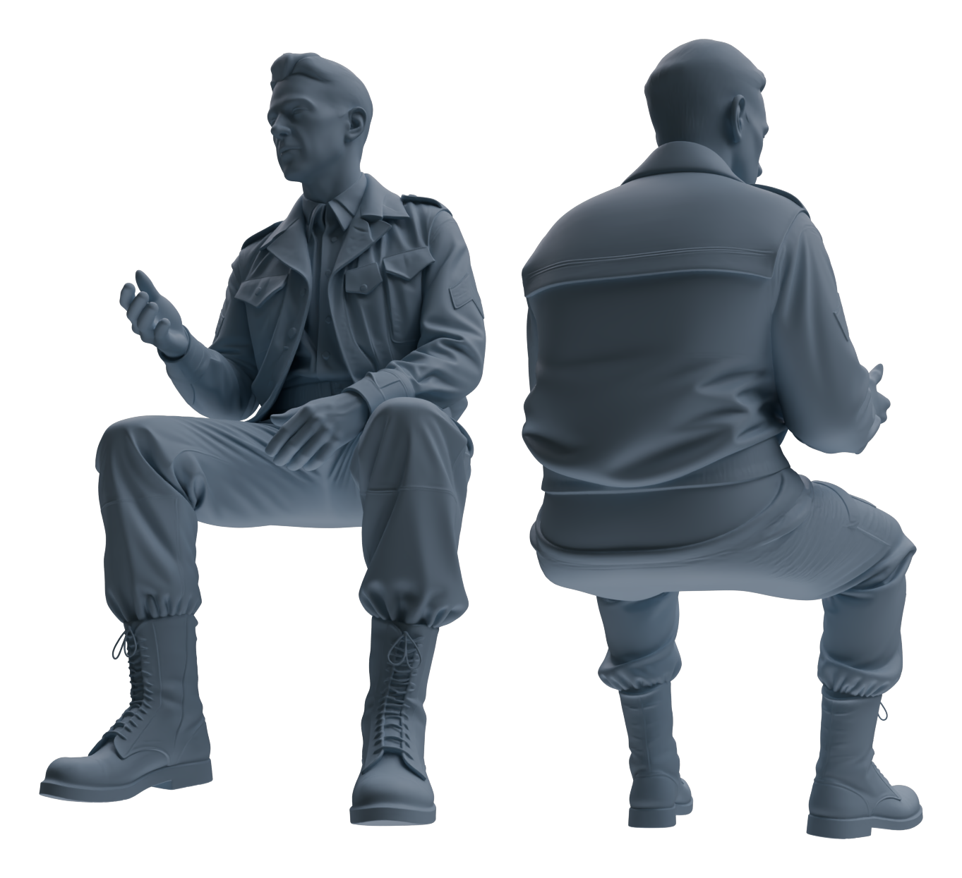 Detail view of MRY-SFW LYGR615 WWII U.S. Army Six-Person Construction Site Negotiation Model