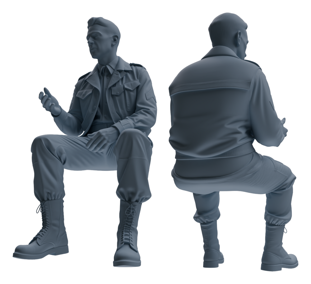 Detail view of MRY-SFW LYGR615 WWII U.S. Army Six-Person Construction Site Negotiation Model