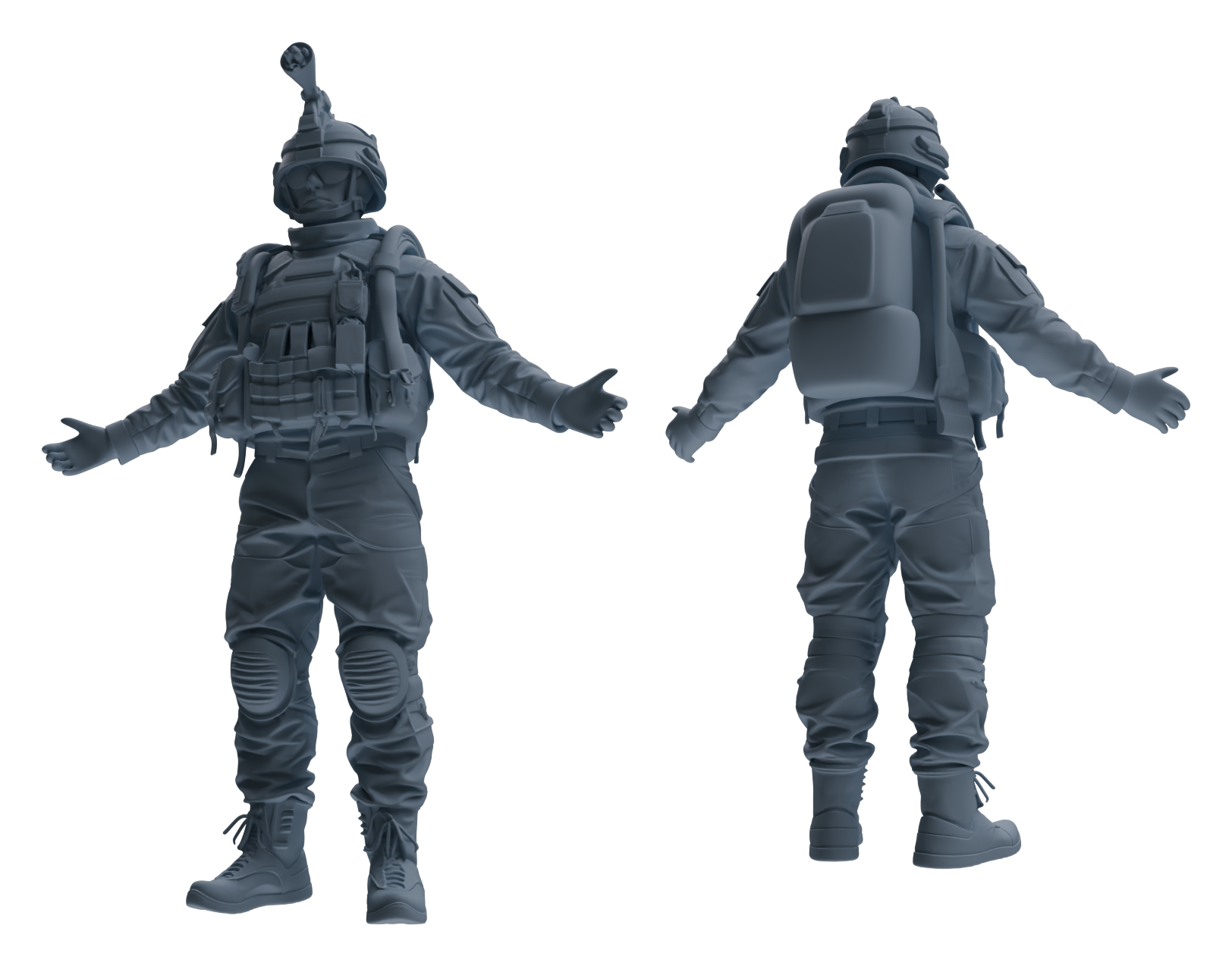 Detail view of MRY-SFW LYGR617 Modern U.S. Cement Army Seven-Person Combat Readiness Model