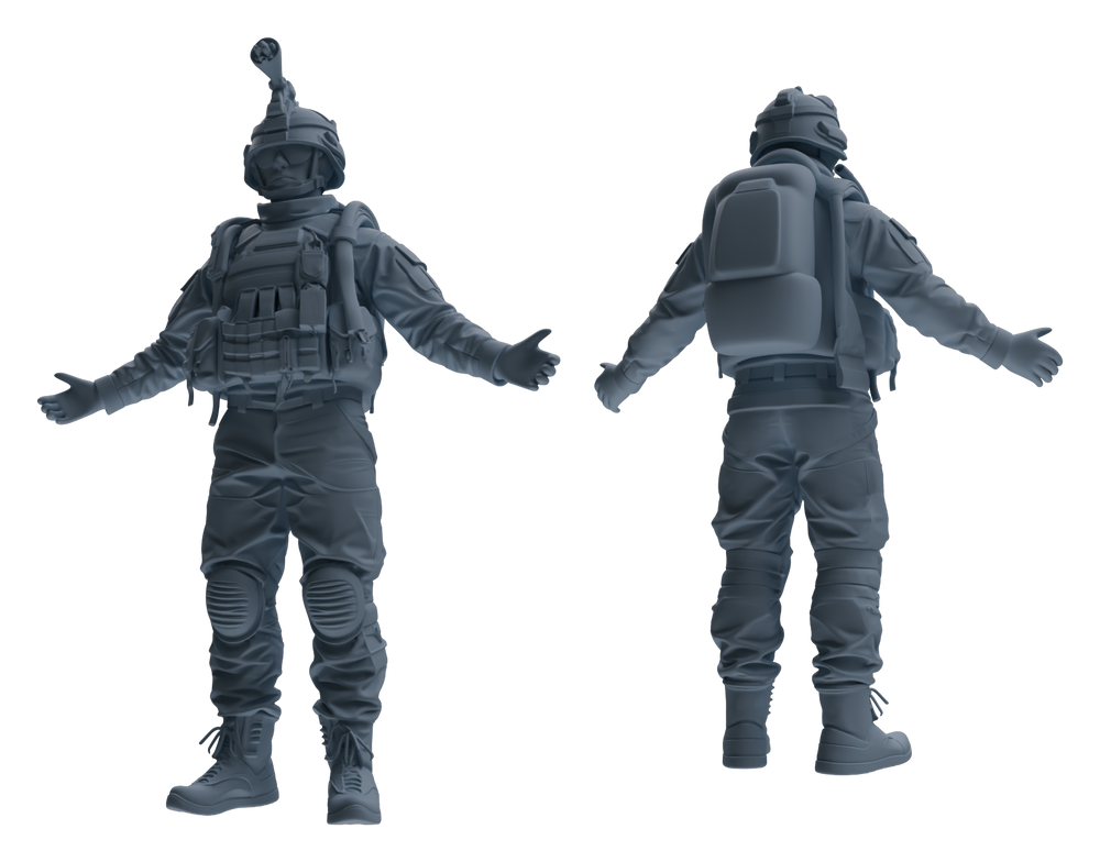 Detail view of MRY-SFW LYGR617 Modern U.S. Cement Army Seven-Person Combat Readiness Model