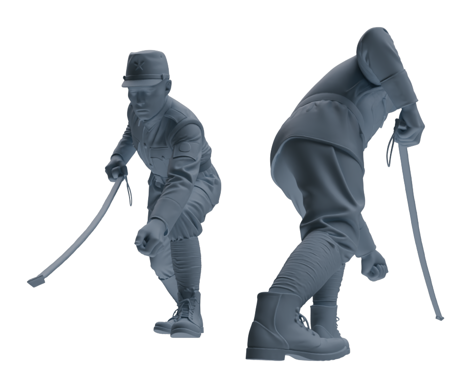 Detail view of MRY-SFW LYGR611 Historical WWII Japanese Army Six-Person Construction Site Work Group Model