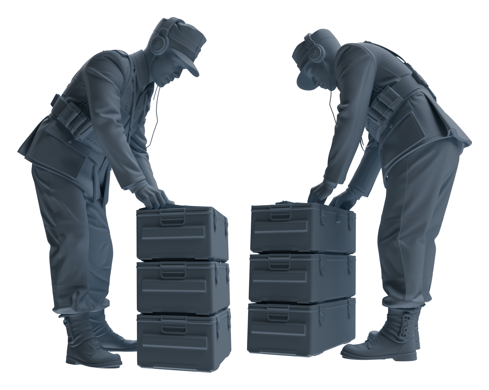 Detail view of MRY-SFW LYGR647 WWII Mine Soldier Five-Person Organizing Group Model