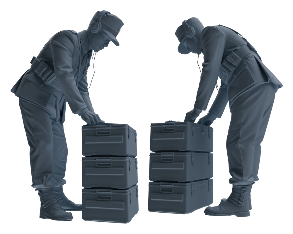 Detail view of MRY-SFW LYGR647 WWII Mine Soldier Five-Person Organizing Group Model