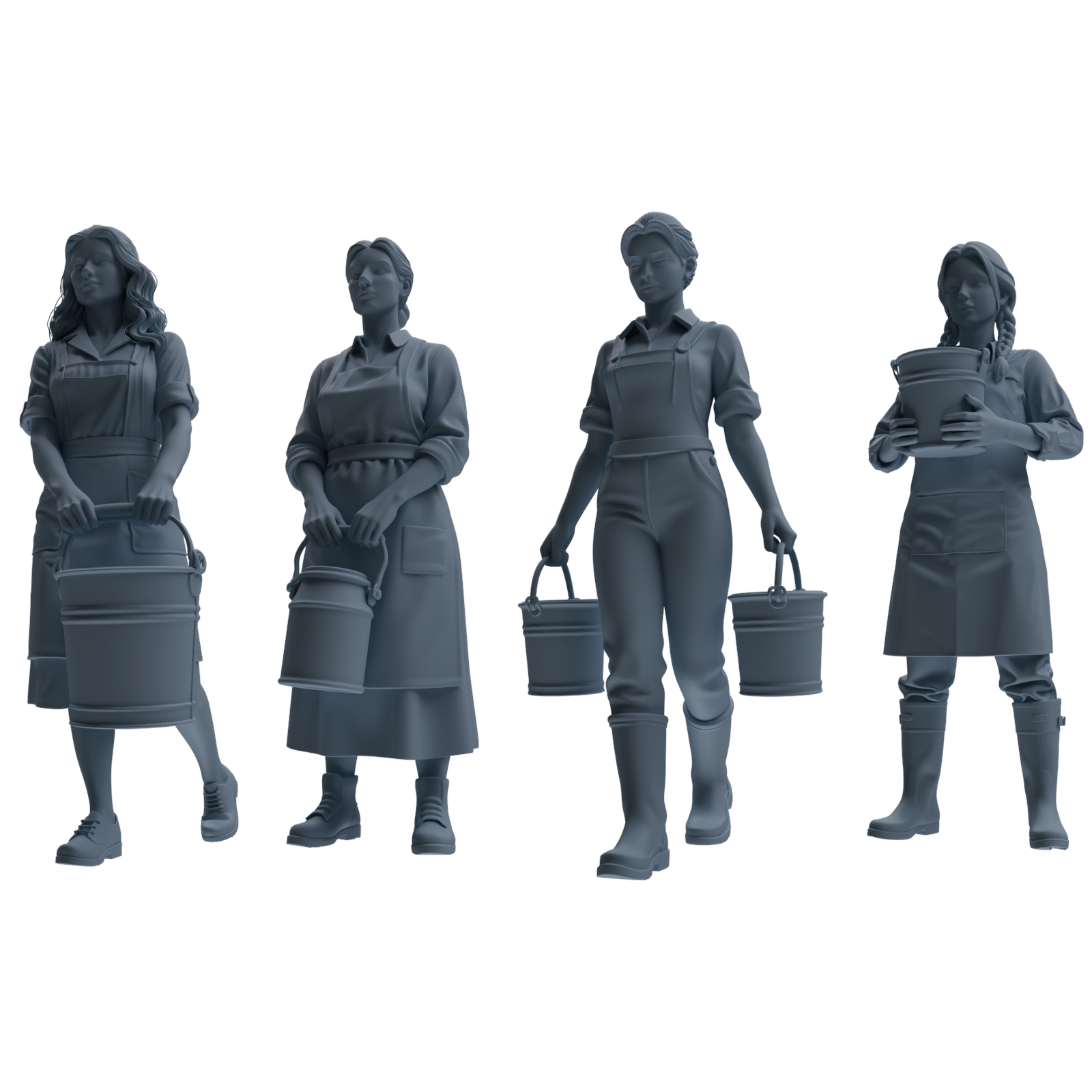 MRY-SFW LYTR901 Farm Woman with Bucket Modern Model 4 pcs 3D Printed Resin Model Kit by SSMODEL