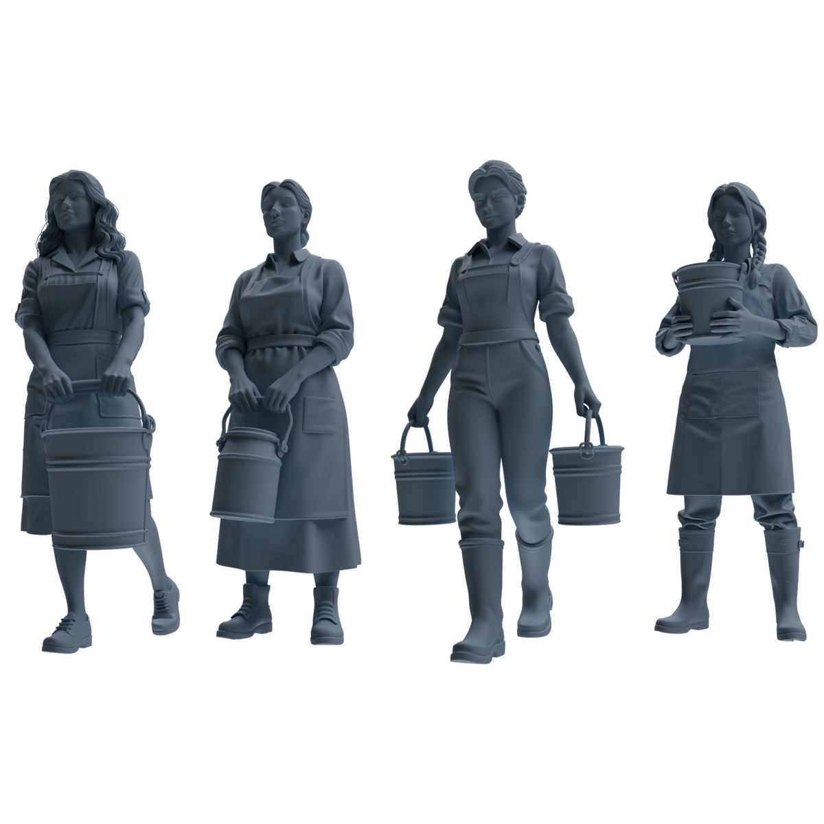 MRY-SFW LYTR901 Farm Woman with Bucket Modern Model 4 pcs 3D Printed Resin Model Kit by SSMODEL