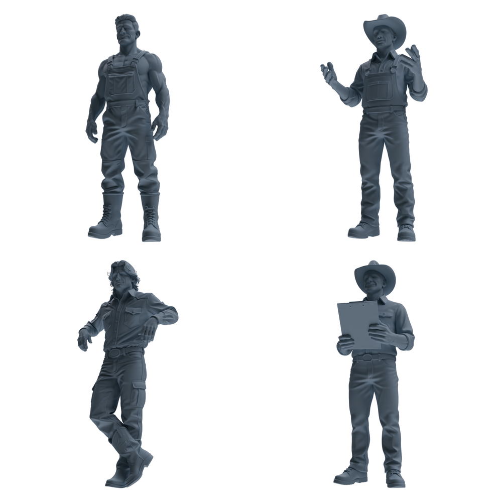 MRY-SFW LYTR924 Farm Worker Man Multi-pose Modern Model 4 pcs 3D Printed Resin Model Kit by SSMODEL