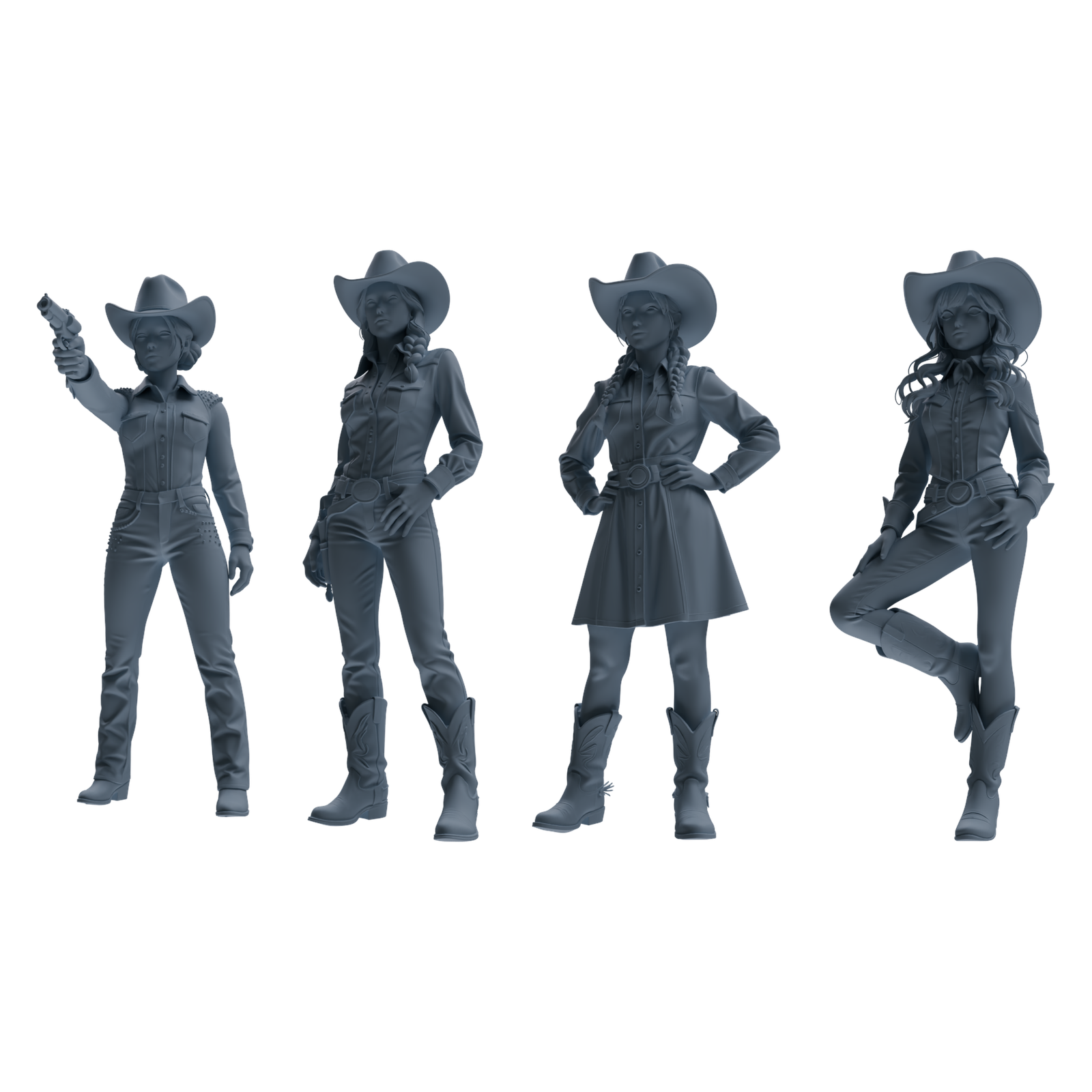 MRY-SFW LYTR892 Multi-style Cowgirl Modern Model 4 pcs 3D Printed Resin Model Kit by SSMODEL