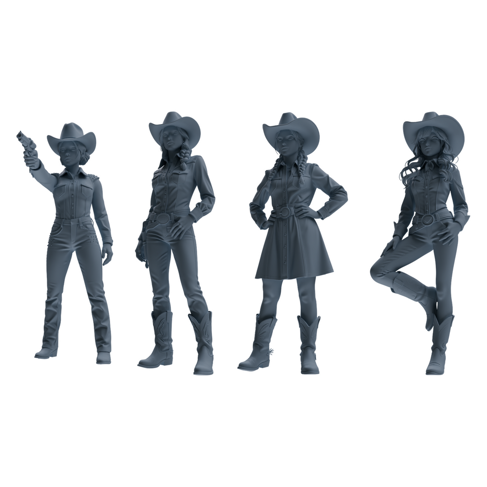 MRY-SFW LYTR892 Multi-style Cowgirl Modern Model 4 pcs 3D Printed Resin Model Kit by SSMODEL