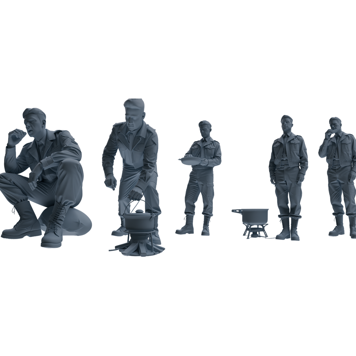 MRY-SFW LYGR593 Historical WWII U.S. Army Five-Person Dining Group 3D Printed Resin Model Kit by SSMODEL