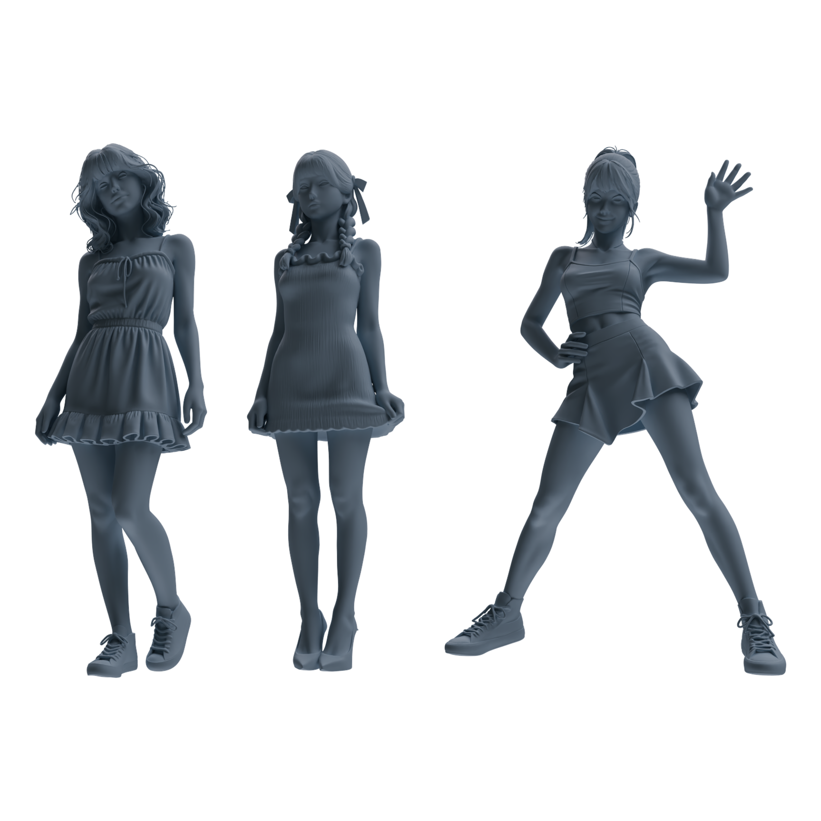 MRY-SFW LYTR852 Casual Girl Figure Modern Model 3 pcs Miniature Car Diorama Figures Scene Props Accessories Resin 3D Printed Resin Model Kit by SSMODEL