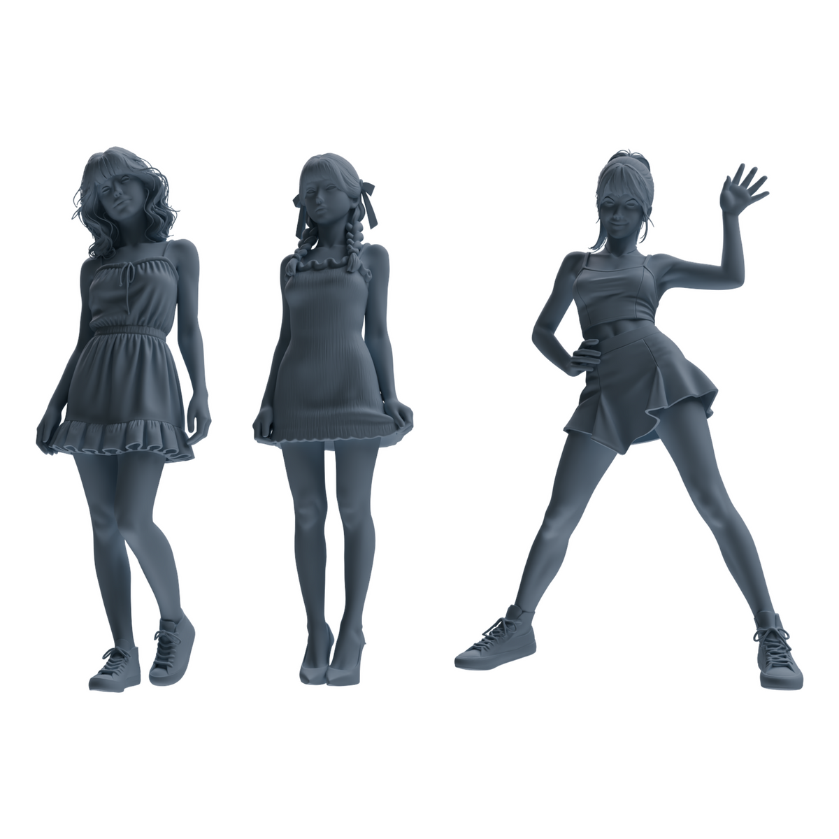 MRY-SFW LYTR852 Casual Girl Figure Modern Model 3 pcs Miniature Car Diorama Figures Scene Props Accessories Resin 3D Printed Resin Model Kit by SSMODEL