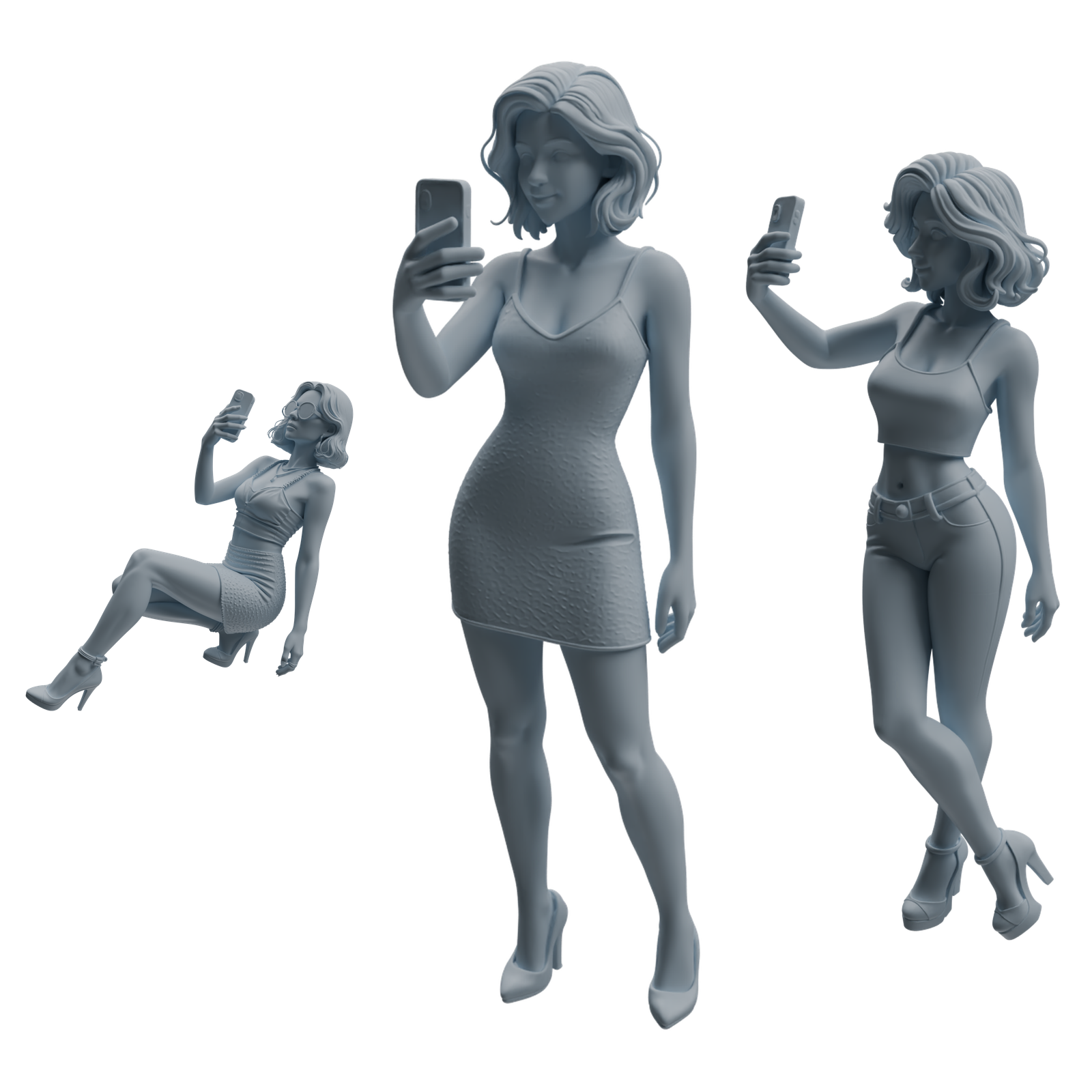 MRY-SFW LYTR943 Short Hair Selfie Woman Character Modern Model 3 pcs 3D Printed Resin Model Kit by SSMODEL