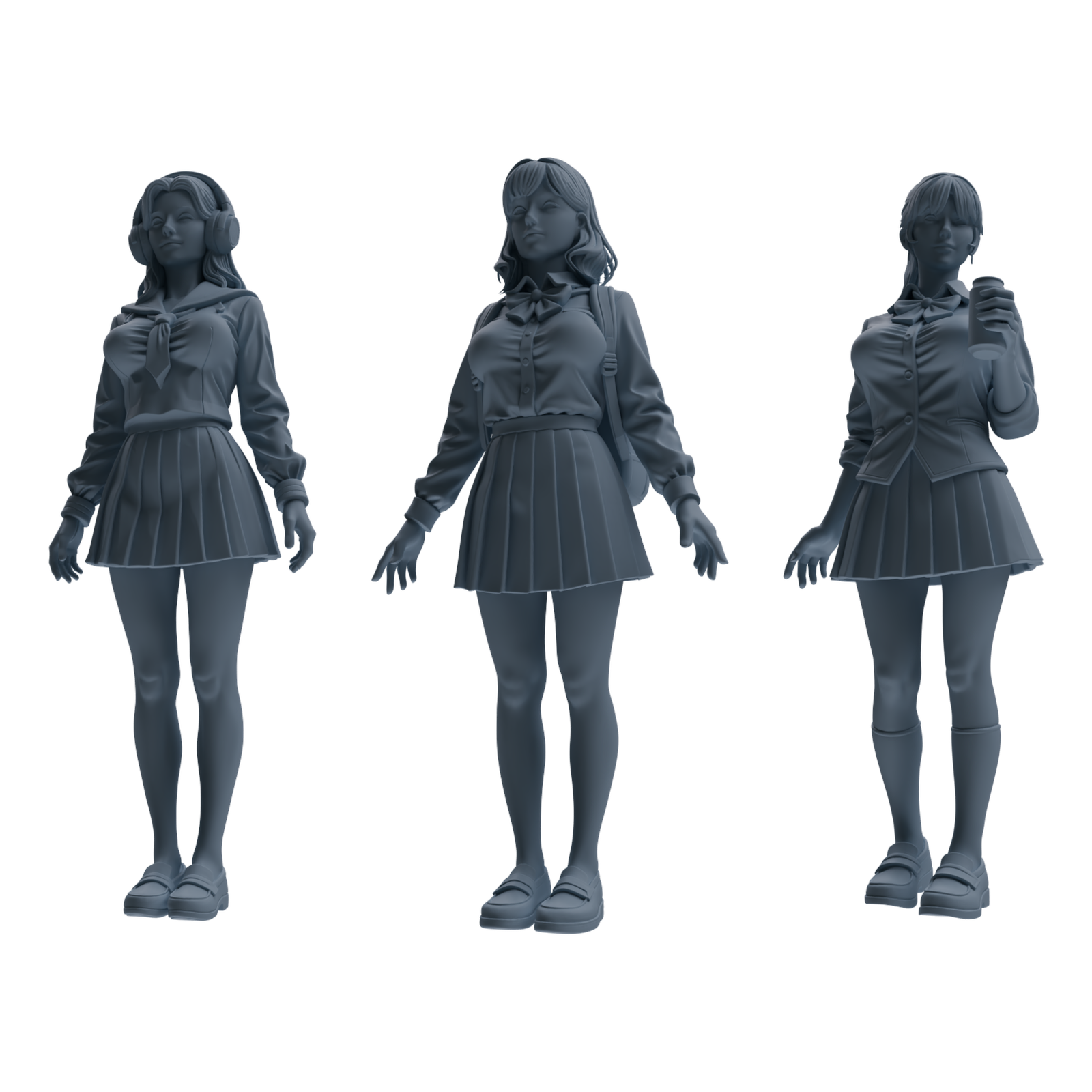 MRY-SFW LYTR874 College Style Uniform Girl Modern Model 3 pcs 3D Printed Resin Model Kit by SSMODEL