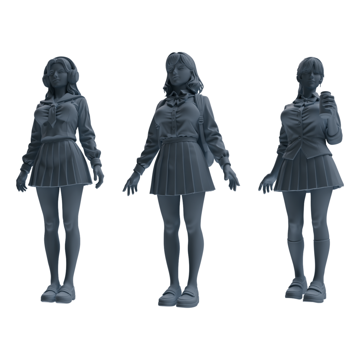 MRY-SFW LYTR874 College Style Uniform Girl Modern Model 3 pcs 3D Printed Resin Model Kit by SSMODEL
