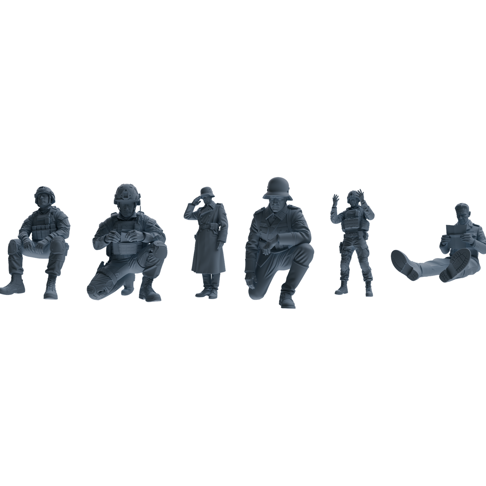 MRY-SFW SSTR205 Miniatures Soldier Model Kit Multi-Pose Modern & WWII Soldier Model 6 pcs