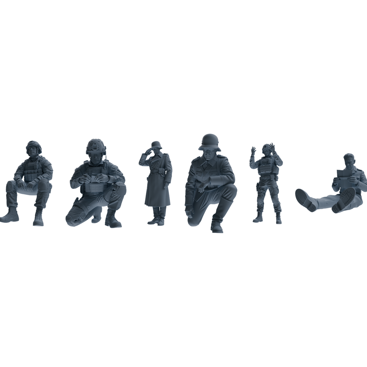 MRY-SFW SSTR205 Miniatures Soldier Model Kit Multi-Pose Modern & WWII Soldier Model 6 pcs