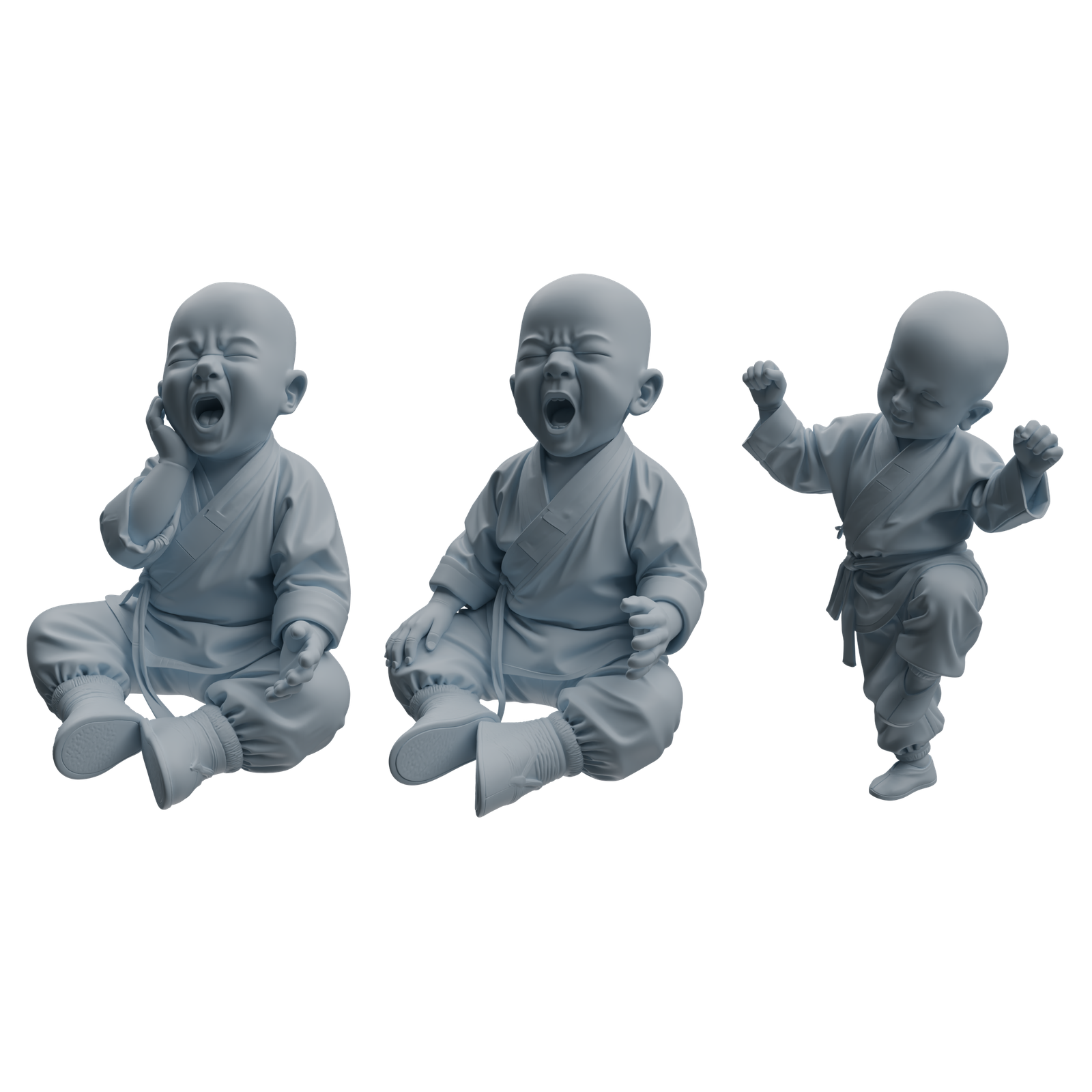 MRY-SFW LYTR1071 Little Monk with Expressions and Actions Character Modern Model 3 pcs 3D Printed Resin Model Kit by SSMODEL