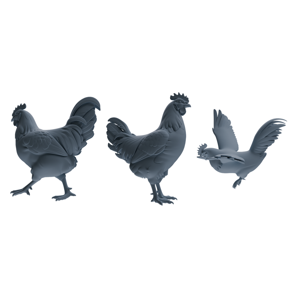 MRY-SFW LYTR841 Rooster Pose Model 3 pcs Miniature Car Diorama Figures Scene Props Accessories Resin 3D Printed Resin Model Kit by SSMODEL
