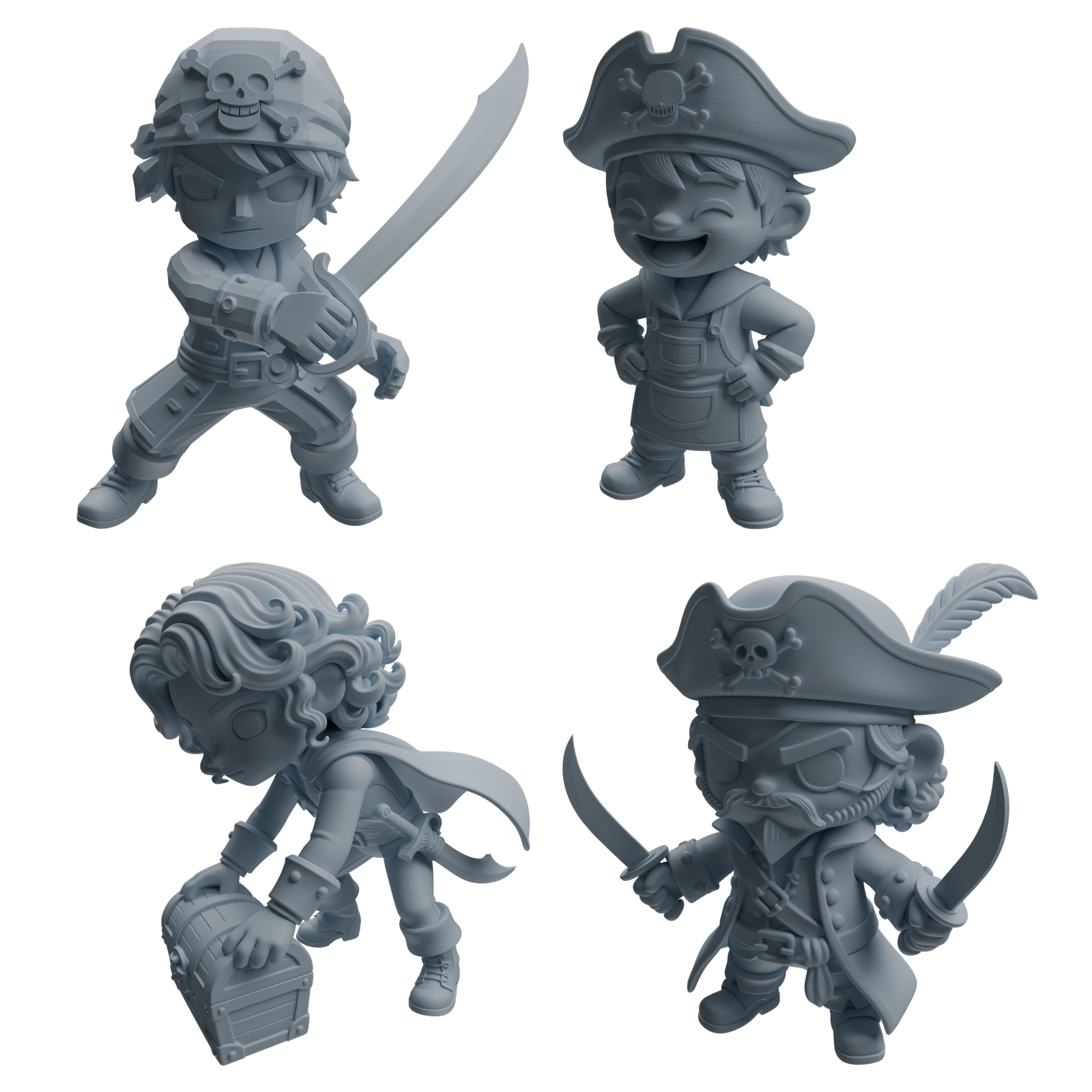 MRY-SFW LYTR1091 Multi-pose Chibi Pirate Character Modern Model 4 pcs 3D Printed Resin Model Kit by SSMODEL