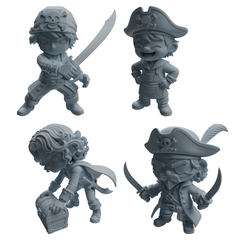 MRY-SFW LYTR1091 Multi-pose Chibi Pirate Character Modern Model 4 pcs 3D Printed Resin Model Kit by SSMODEL
