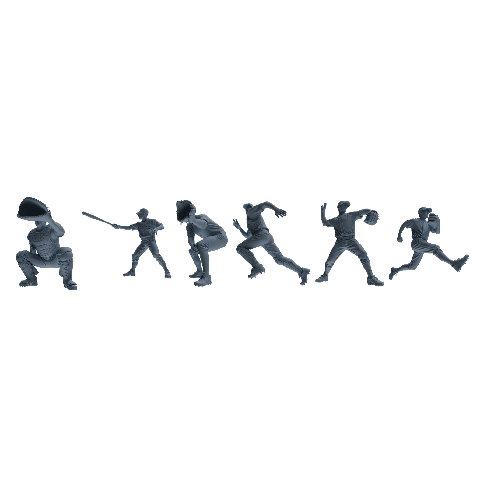 MRY-SFW LYTR808 Baseball Player Figure Modern Model 6 pcs Miniature Car Diorama Figures Scene Props Accessories Resin 3D Printed Resin Model Kit by SSMODEL