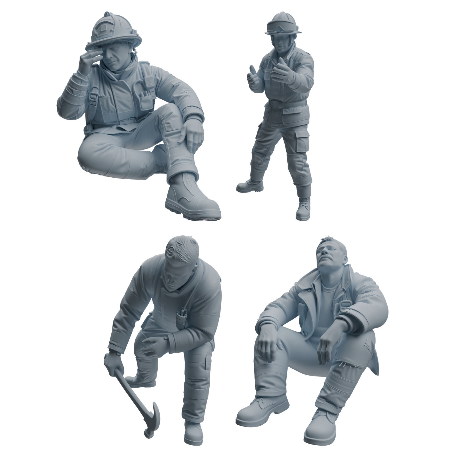 MRY-SFW LYTR1063 Firefighter Action Pose Character Modern Model 4 pcs 3D Printed Resin Model Kit by SSMODEL