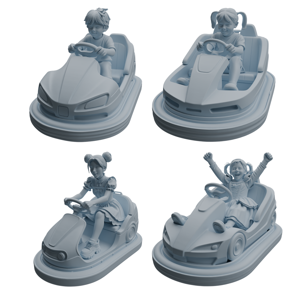 MRY-SFW LYTR1044 Amusement Park Bumper Car Kids Character Modern Model 4 pcs 3D Printed Resin Model Kit by SSMODEL