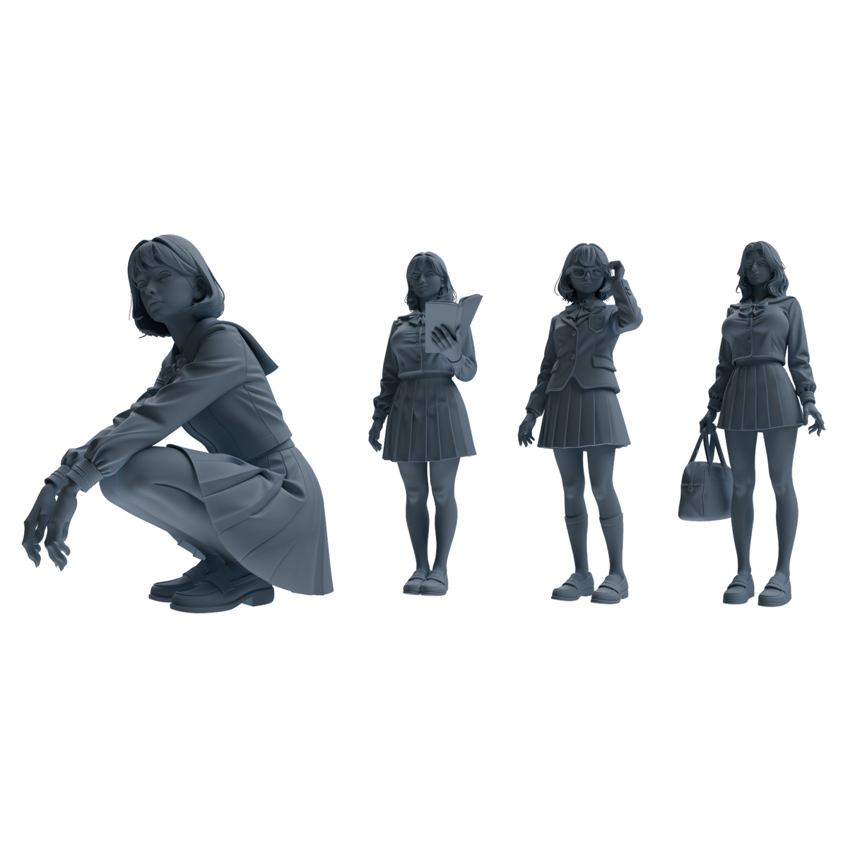 MRY-SFW LYTR848 JK Uniform School Girl Figure Modern Model 4 pcs Miniature Car Diorama Figures Scene Props Accessories Resin 3D Printed Resin Model Kit by SSMODEL
