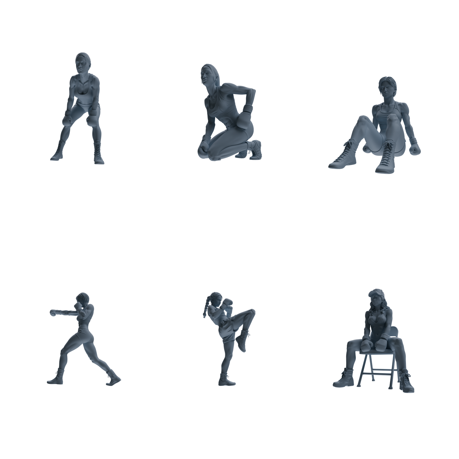 MRY-SFW LYTR828 Female Boxer Figure Modern Model 6 pcs Miniature Car Diorama Figures Scene Props Accessories Resin 3D Printed Resin Model Kit by SSMODEL