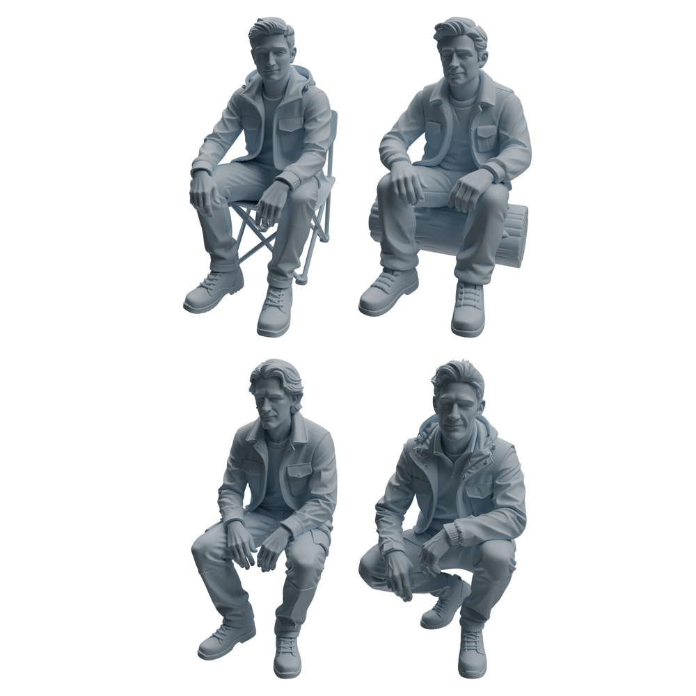 MRY-SFW LYTR1012 Outdoor Casual Sitting Male Character Modern Model 4 pcs 3D Printed Resin Model Kit by SSMODEL