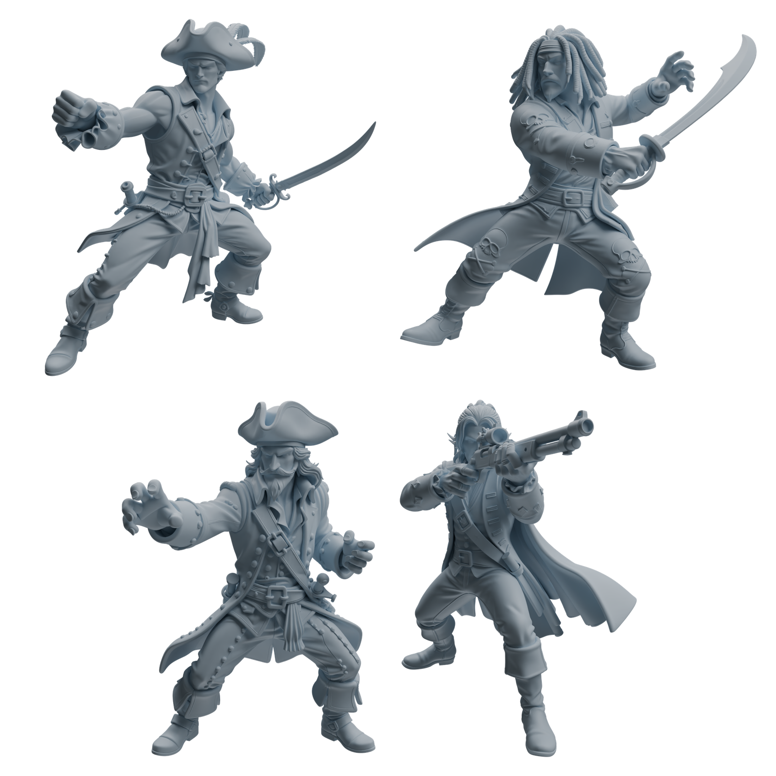 MRY-SFW LYTR1097 Combat Pose Pirate Character Modern Model 4 pcs 3D Printed Resin Model Kit by SSMODEL