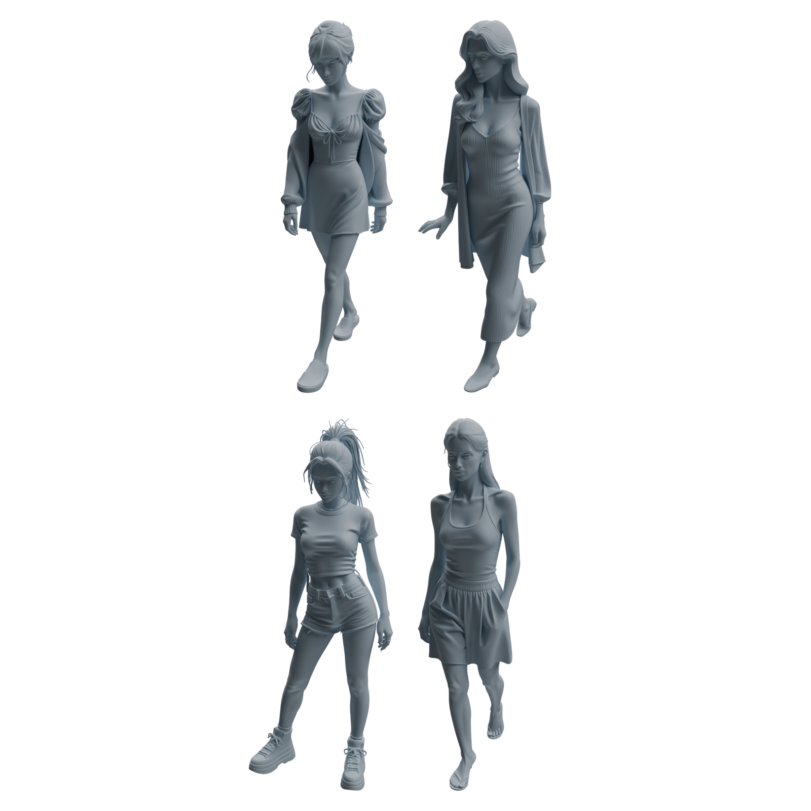 MRY-SFW LYTR992 Trendy Outfit Woman Character Modern Model 4 pcs 3D Printed Resin Model Kit by SSMODEL