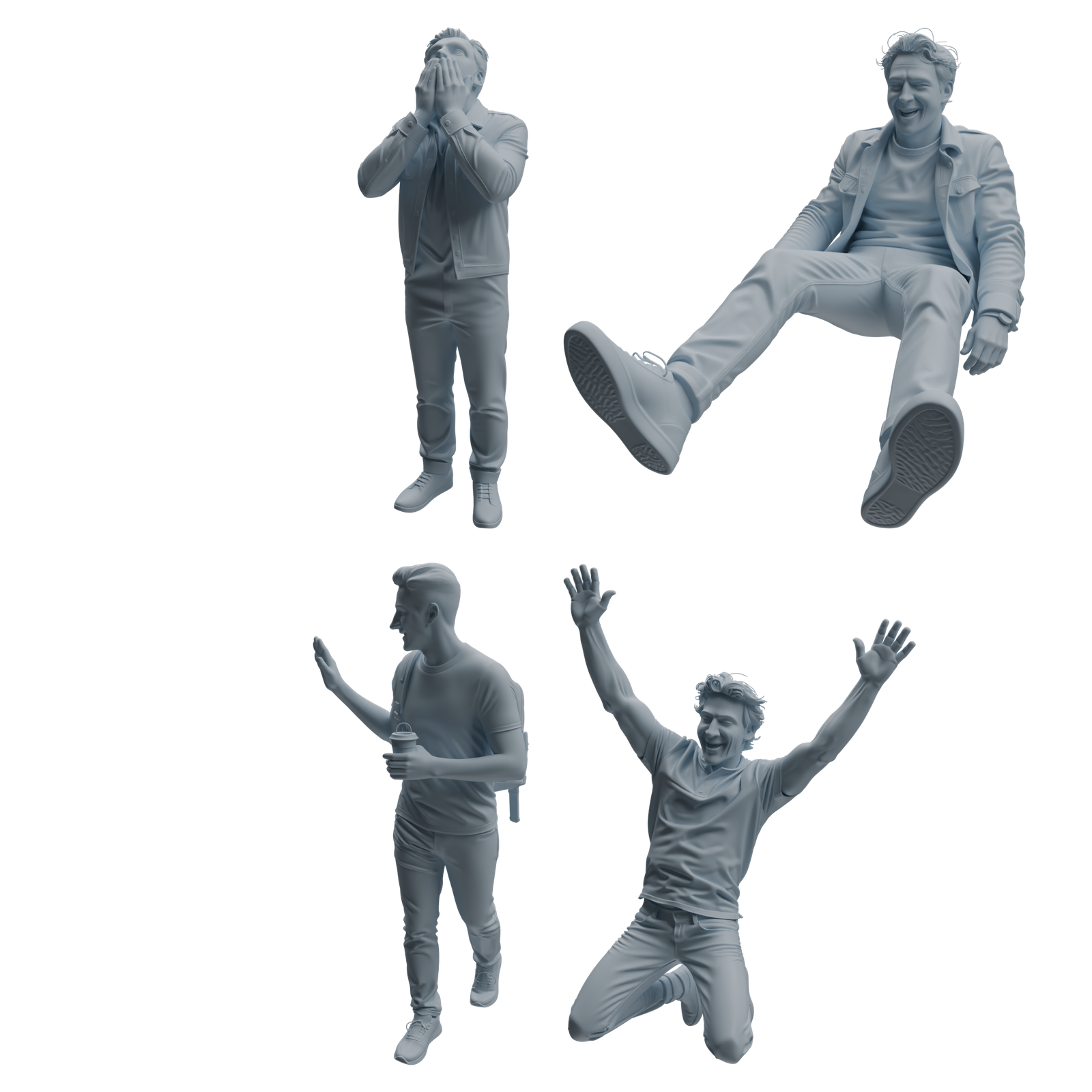 MRY-SFW LYTR1040 Dynamic Interactive Male Character Modern Model 4 pcs 3D Printed Resin Model Kit by SSMODEL