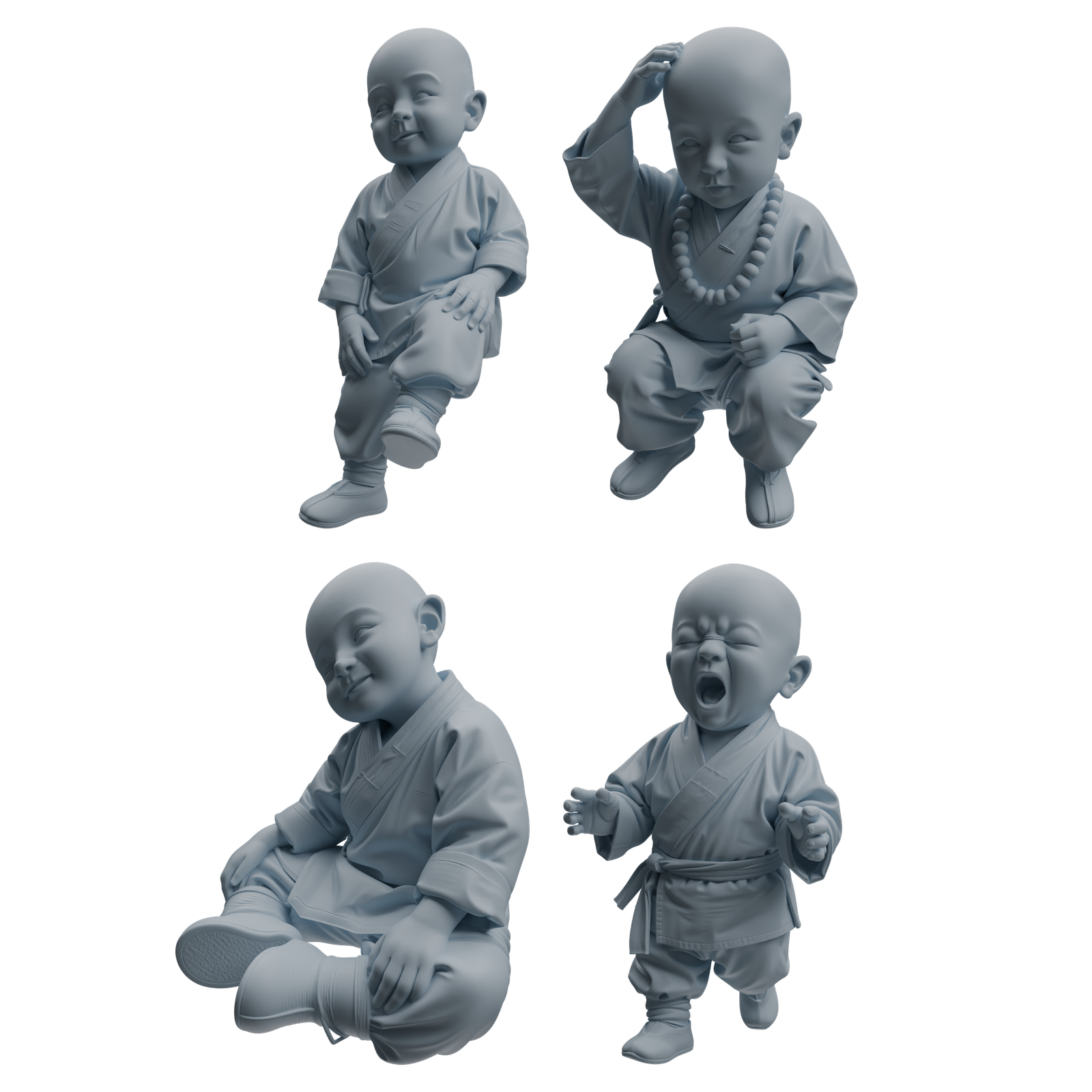 MRY-SFW LYTR1069 Kung Fu Little Monk Character Modern Model 4 pcs 3D Printed Resin Model Kit by SSMODEL