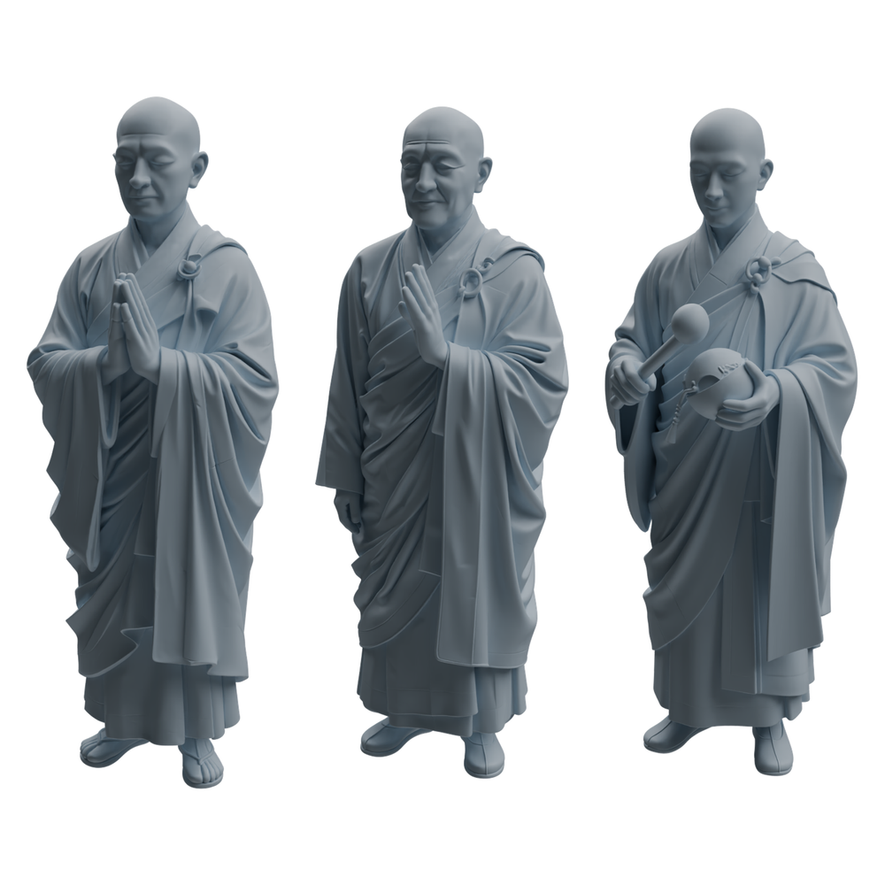 MRY-SFW LYTR1082 Monk with Ritual Tools Character Modern Model 3 pcs 3D Printed Resin Model Kit by SSMODEL