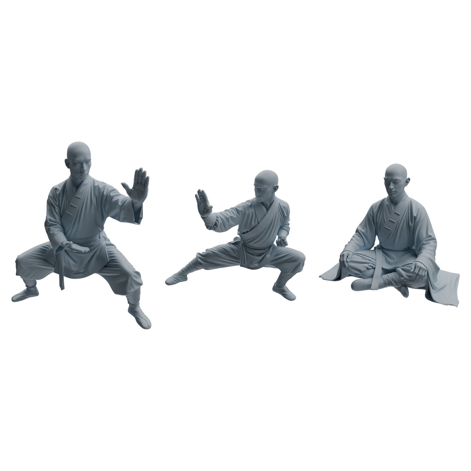 MRY-SFW LYTR1078 Martial Arts and Meditating Monk Character Modern Model 3 pcs 3D Printed Resin Model Kit by SSMODEL