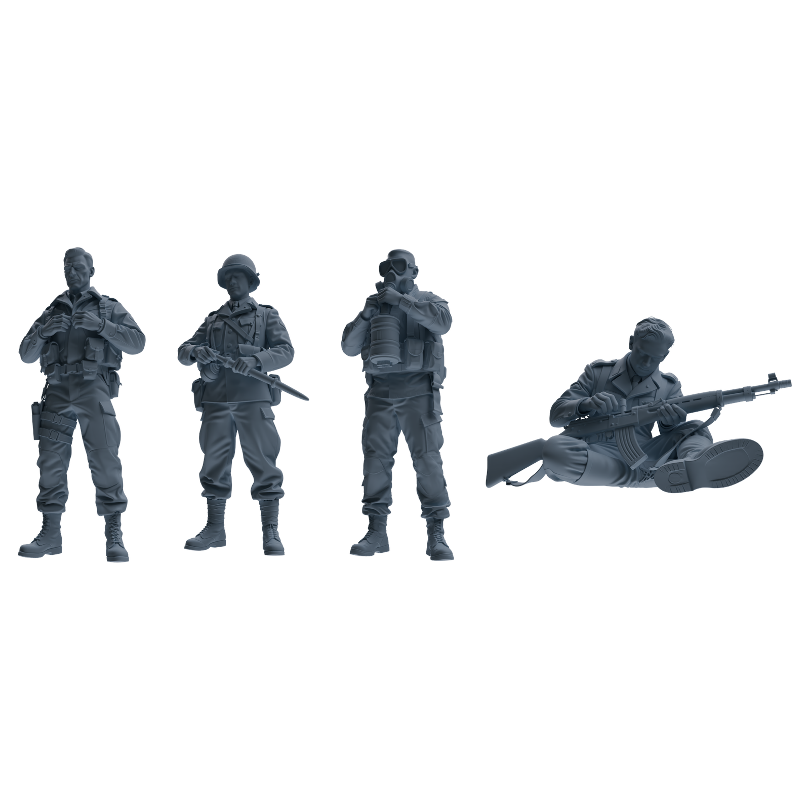 MRY-SFW SSTR209 Miniatures Soldier Model Kit WWII Gas Mask Soldier Pose Modern Model 4 pcs