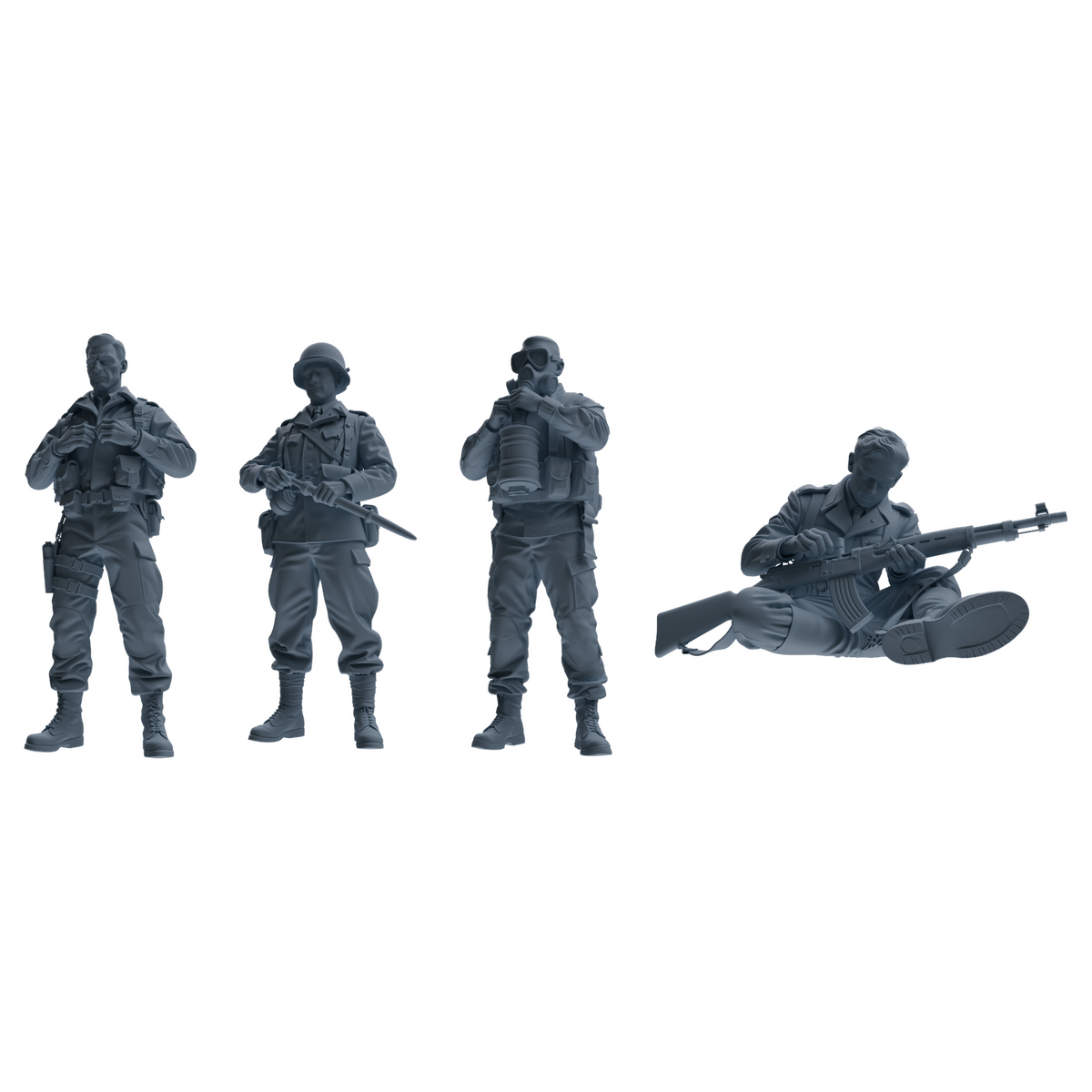 MRY-SFW SSTR209 Miniatures Soldier Model Kit WWII Gas Mask Soldier Pose Modern Model 4 pcs